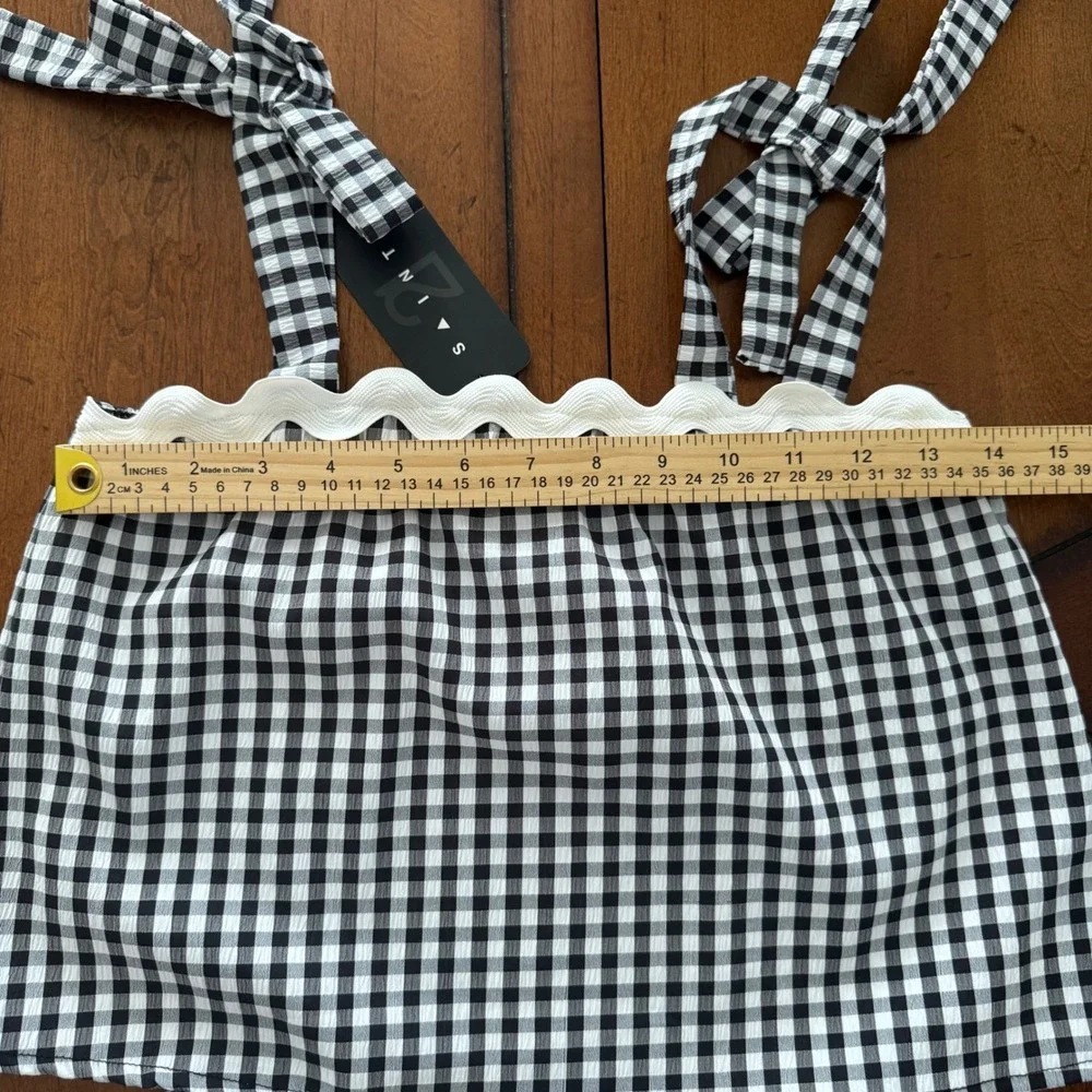 Gingham Check Crop Top & Skirt Set Black White Size S NWT Resort Vacation Y2K - Picture 5 of 8